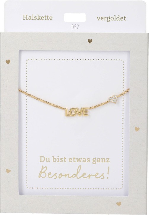 Depesche Damen Halskette mit Herz-Anhänger, Silberfarben o.Goldfarben,Edelstahl,42-47cm Verstellbar-Halskette Nr.52 - LOVE gold