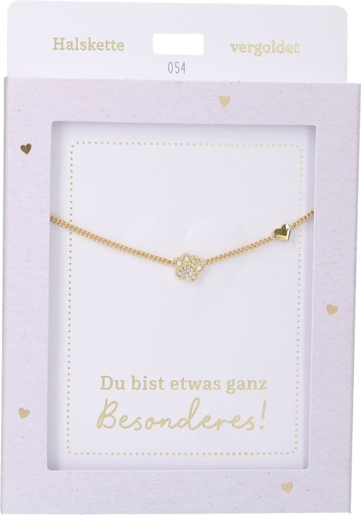 Depesche Damen Halskette mit Herz-Anhänger, Silberfarben o.Goldfarben,Edelstahl,42-47cm Verstellbar-Halskette Nr.54 - Pfote gold