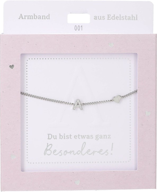  Damen Edelstahl Armband mit Herz-Anhänger, Silberfarbend oder Goldfarbend, 15-20cm Verstellbar-A Silber