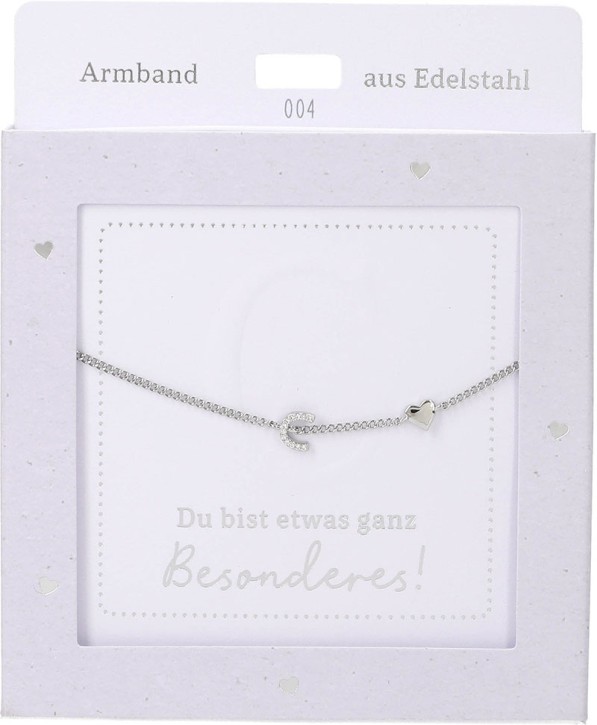  Damen Edelstahl Armband mit Herz-Anhänger, Silberfarbend oder Goldfarbend, 15-20cm Verstellbar-C Silber