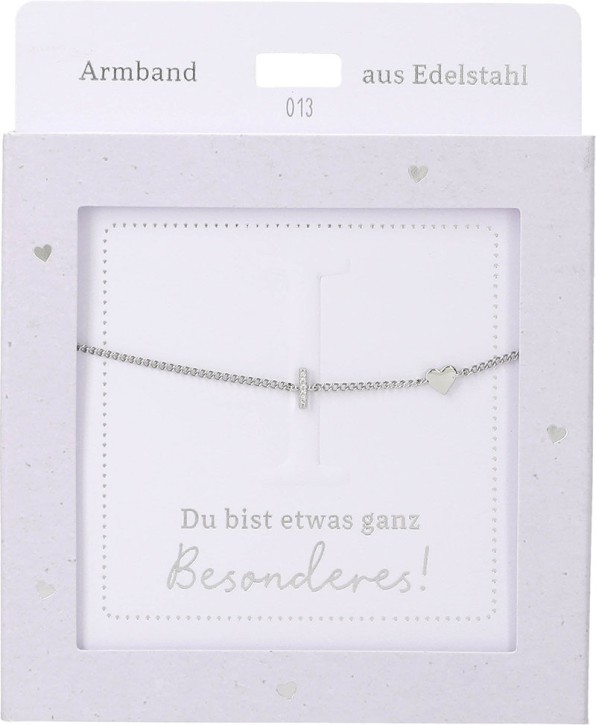  Damen Edelstahl Armband mit Herz-Anhänger, Silberfarbend oder Goldfarbend, 15-20cm Verstellbar-I Silber