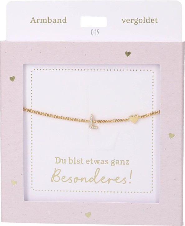  Damen Edelstahl Armband mit Herz-Anhänger, Silberfarbend oder Goldfarbend, 15-20cm Verstellbar-L Gold