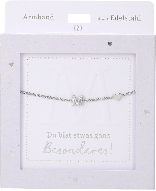  Damen Edelstahl Armband mit Herz-Anhänger, Silberfarbend oder Goldfarbend, 15-20cm Verstellbar-M Silber