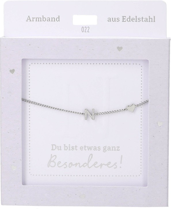  Damen Edelstahl Armband mit Herz-Anhänger, Silberfarbend oder Goldfarbend, 15-20cm Verstellbar-N Silber