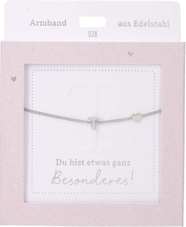  Damen Edelstahl Armband mit Herz-Anhänger, Silberfarbend oder Goldfarbend, 15-20cm Verstellbar-T Silber