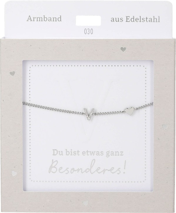  Damen Edelstahl Armband mit Herz-Anhänger, Silberfarbend oder Goldfarbend, 15-20cm Verstellbar-V Silber