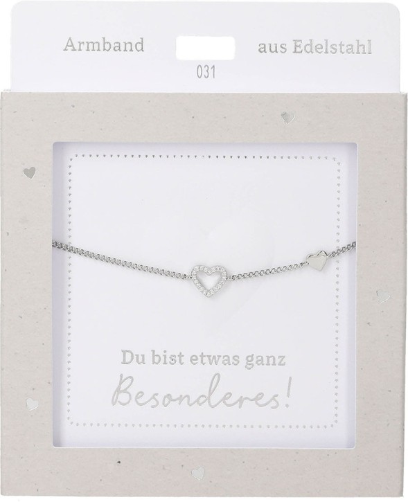  Damen Edelstahl Armband mit Herz-Anhänger, Silberfarbend oder Goldfarbend, 15-20cm Verstellbar-Herz Silber