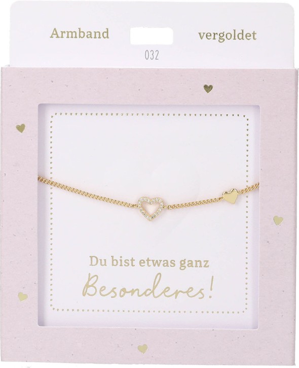  Damen Edelstahl Armband mit Herz-Anhänger, Silberfarbend oder Goldfarbend, 15-20cm Verstellbar-Herz Gold