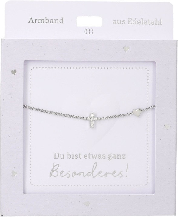  Damen Edelstahl Armband mit Herz-Anhänger, Silberfarbend oder Goldfarbend, 15-20cm Verstellbar-Kreuz Silber