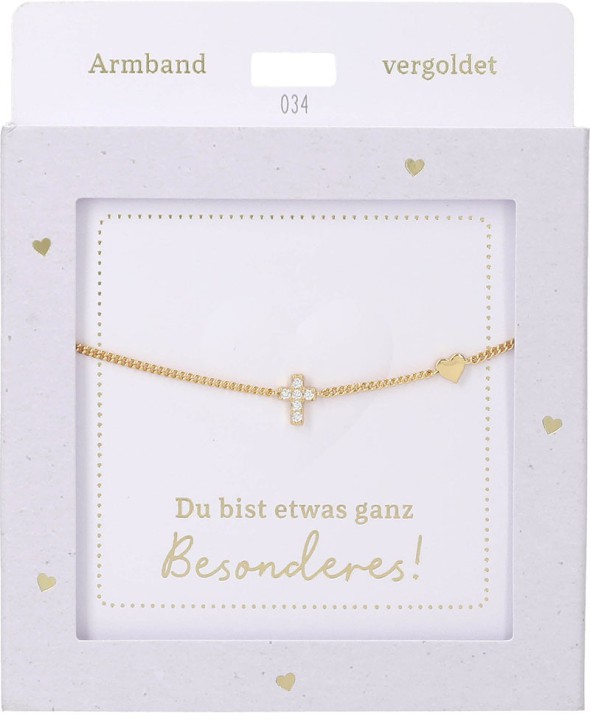 Damen Edelstahl Armband mit Herz-Anhänger, Silberfarbend oder Goldfarbend, 15-20cm Verstellbar-Kreuz Gold