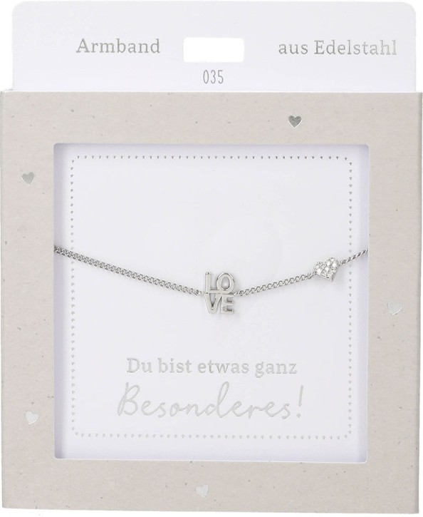  Damen Edelstahl Armband mit Herz-Anhänger, Silberfarbend oder Goldfarbend, 15-20cm Verstellbar-LOVE Silber
