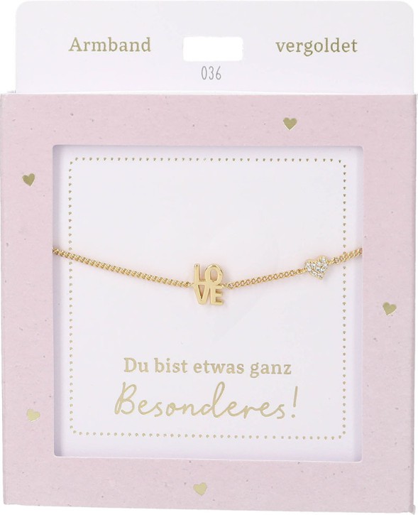  Damen Edelstahl Armband mit Herz-Anhänger, Silberfarbend oder Goldfarbend, 15-20cm Verstellbar-LOVE Gold