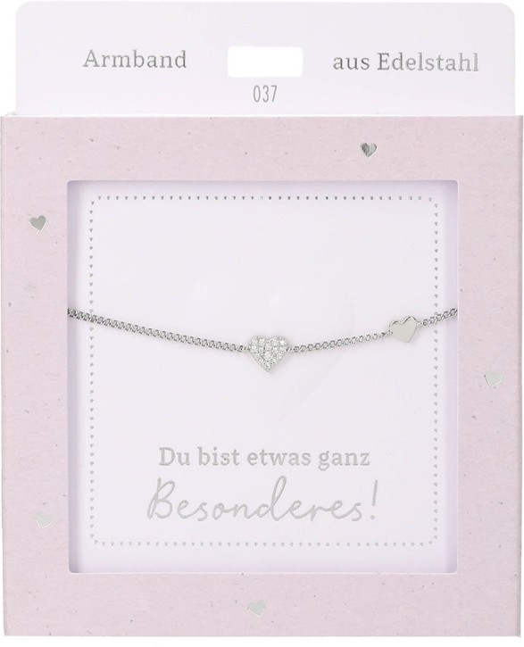  Damen Edelstahl Armband mit Herz-Anhänger, Silberfarbend oder Goldfarbend, 15-20cm Verstellbar-Herz Silber