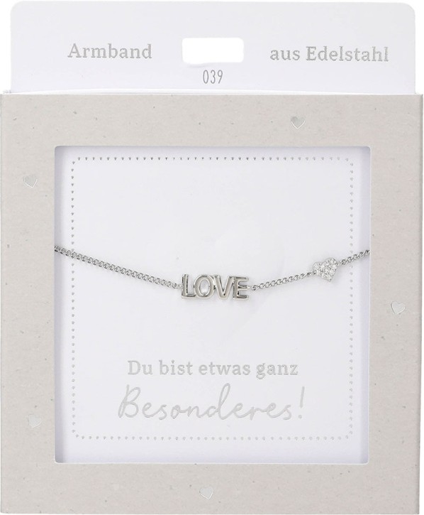  Damen Edelstahl Armband mit Herz-Anhänger, Silberfarbend oder Goldfarbend, 15-20cm Verstellbar-LOVE Silber