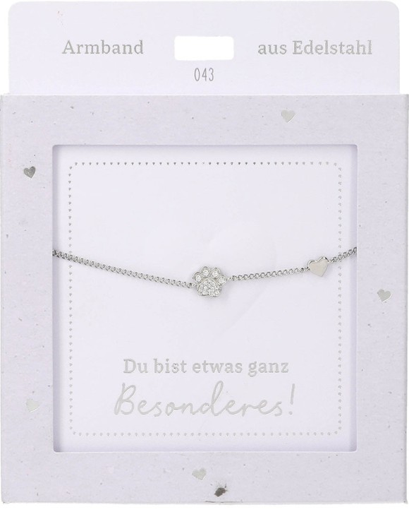  Damen Edelstahl Armband mit Herz-Anhänger, Silberfarbend oder Goldfarbend, 15-20cm Verstellbar-Pfote Silber