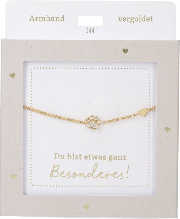  Damen Edelstahl Armband mit Herz-Anhänger, Silberfarbend oder Goldfarbend, 15-20cm Verstellbar-Pfote Gold