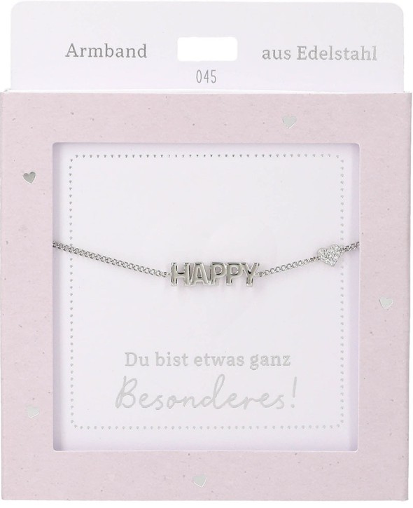  Damen Edelstahl Armband mit Herz-Anhänger, Silberfarbend oder Goldfarbend, 15-20cm Verstellbar-HAPPY Silber
