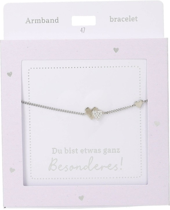  Damen Edelstahl Armband mit Herz-Anhänger, Silberfarbend oder Goldfarbend, 15-20cm Verstellbar-2 Herzen Silber