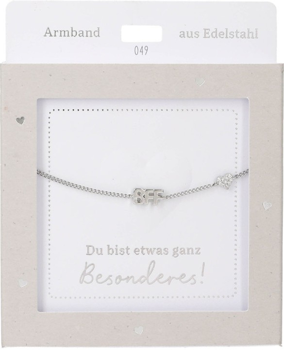  Damen Edelstahl Armband mit Herz-Anhänger, Silberfarbend oder Goldfarbend, 15-20cm Verstellbar-BFF Silber