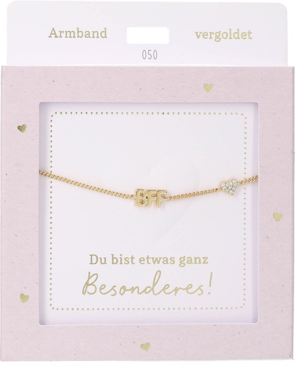  Damen Edelstahl Armband mit Herz-Anhänger, Silberfarbend oder Goldfarbend, 15-20cm Verstellbar-BFF Gold