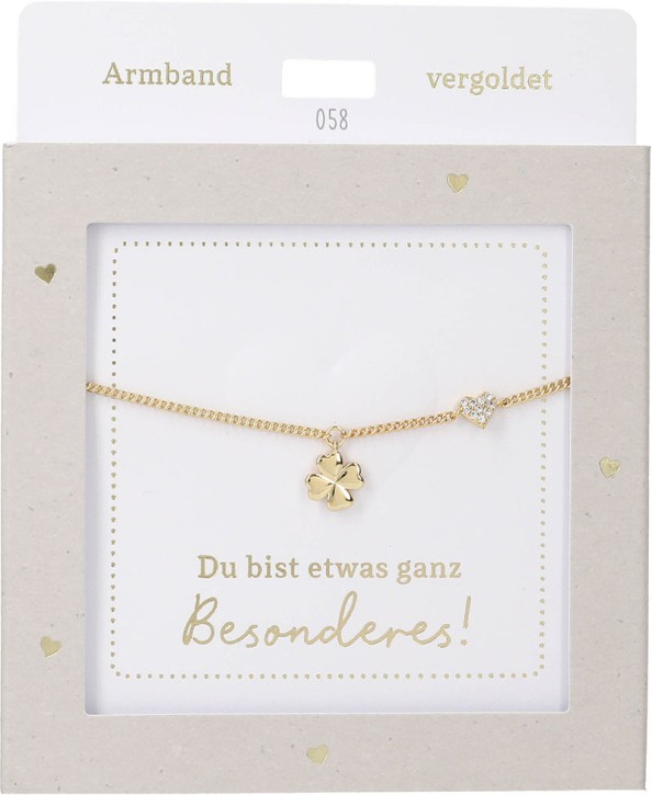  Damen Edelstahl Armband mit Herz-Anhänger, Silberfarbend oder Goldfarbend, 15-20cm Verstellbar-Kleeblatt Gold