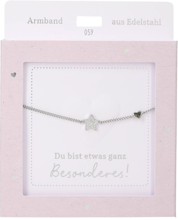  Damen Edelstahl Armband mit Herz-Anhänger, Silberfarbend oder Goldfarbend, 15-20cm Verstellbar-Stern Silber