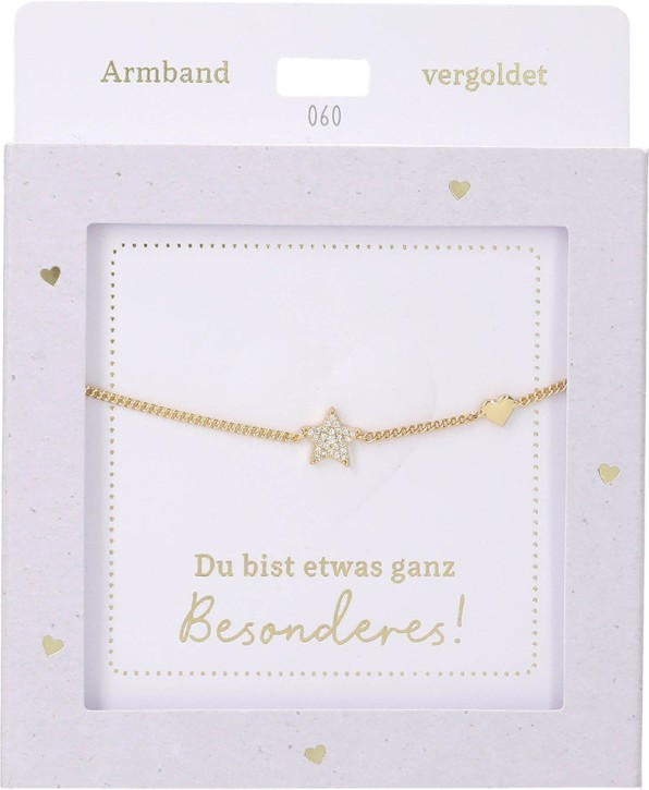  Damen Edelstahl Armband mit Herz-Anhänger, Silberfarbend oder Goldfarbend, 15-20cm Verstellbar-Stern Gold