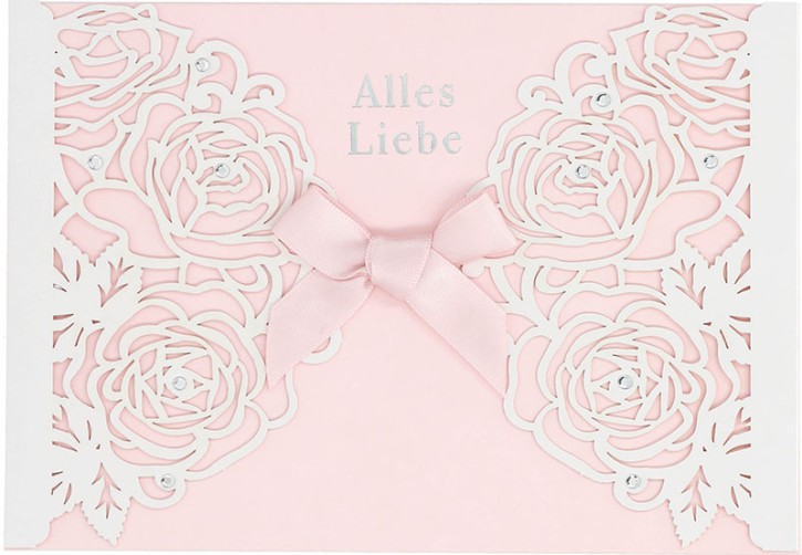 Diamonds Klappkarte mit Umschlag, Rosa mit Rosen-Design, Alles Liebe, 6,5x11,5cm Diamonds Klappkarte mit Umschlag, Rosa mit Rosen-Design, Alles Liebe, 6,5x11,5cm