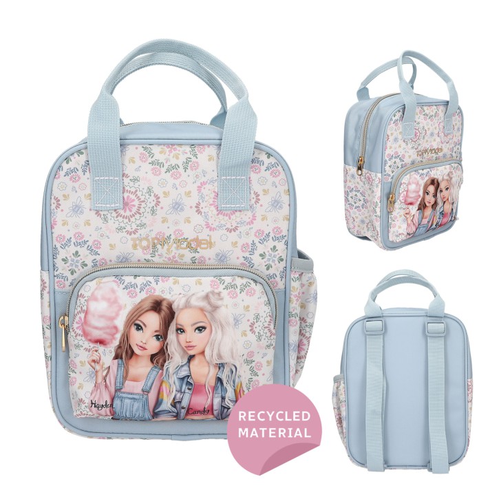 Depesche 14023 TOPModel Festival Fun - Rucksack in Dunkelblau und Creme, mit Model Motiv und Blumen-Muster, Tasche mit verstellbaren Trägern