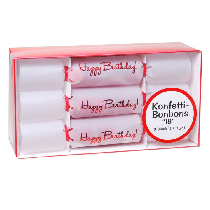  Set Konfetti-Bonbon  18 , 6-tlg. weiss/rot zum 18. Geburtstag