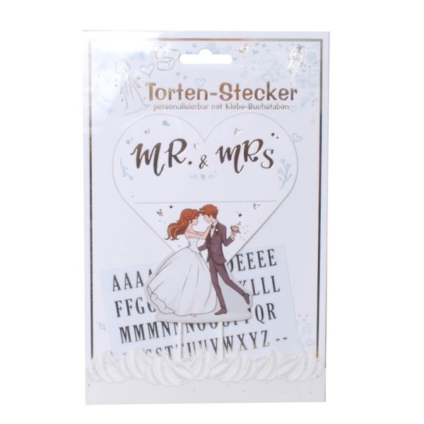 Torten-Stecker Mr. & Mrs., Hochzeitstorten-Dekoration mit Klebe-Buchstaben