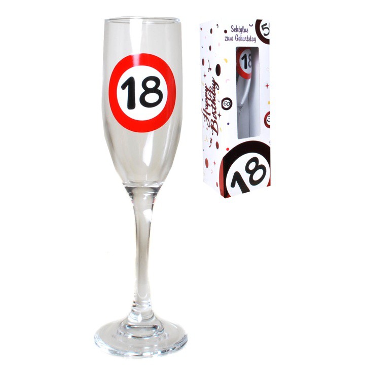 Sektglas mit Aufschrift 18 zum 18. Geburtstag