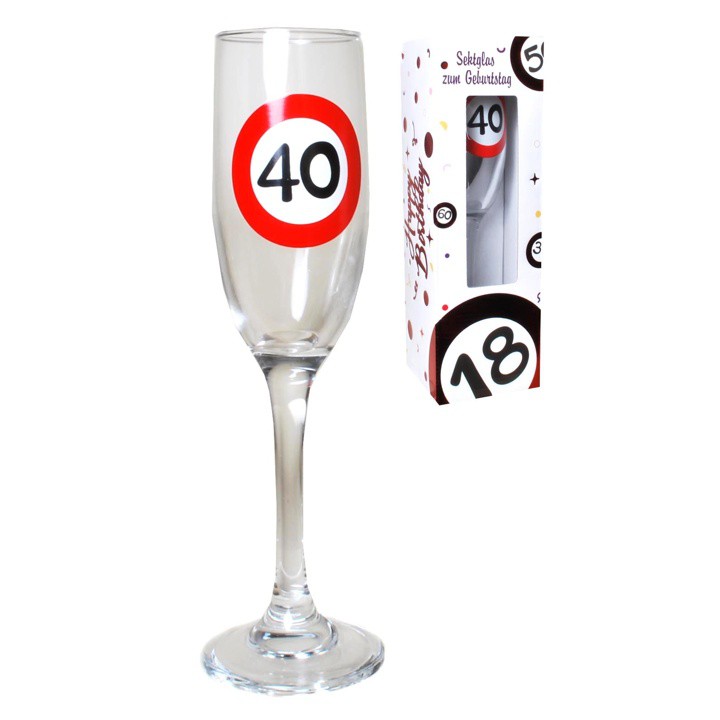 Sektglas mit Aufschrift 40 zum 40 Geburtstag
