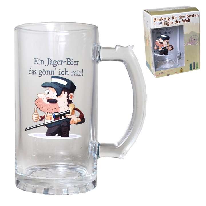 1 Stück Bierglas Bierkrug im Geschenkkarton zum Hobby Jagen- Geschenke für Jäger 15x8cm