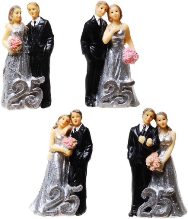 1 Stück Silber-Hochzeitspaar mit  25 , sortiert Poly, 9 x 4,5 cm