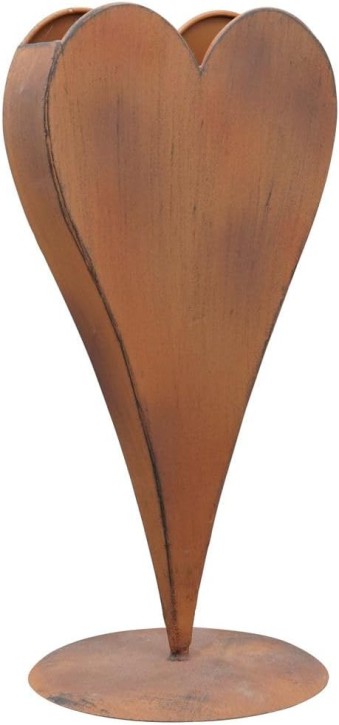 Metall Herz Vase Tôle - Rusty - Metall - 17x12x36 cm