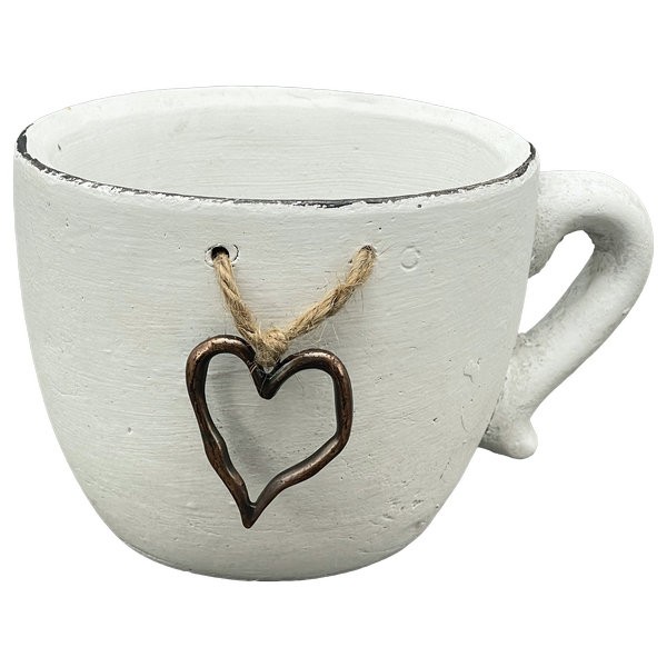 Frühlingsdeko Pflanztasse mit Herz, Keramik, 17x14x10,7 cm, , Pflanztopf