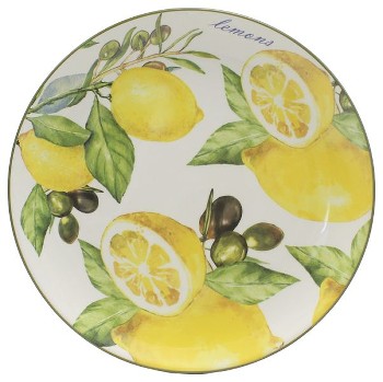 Keramik Teller mit Zitronen und Oliven Motiv, Rund, 25,8 cm Durchmesser