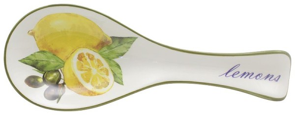 Exner GmbH Keramik Löffelablage mit Zitronen und Oliven Motiv, Rund, 24,7x9x2,5cm