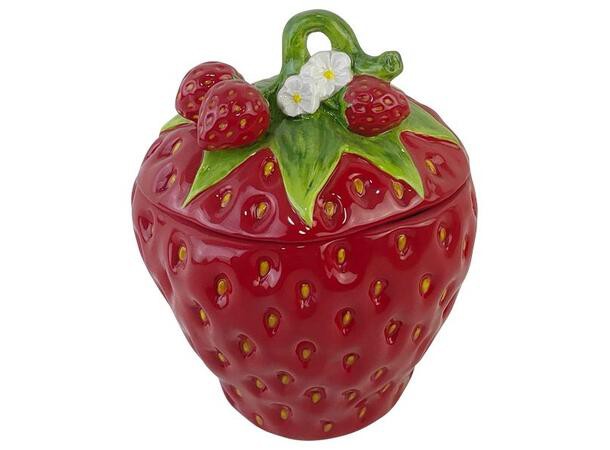 Bonboniere Dose mit Deckel Keramik Erdbeer Frutta, Rot, 16x16x20 cm