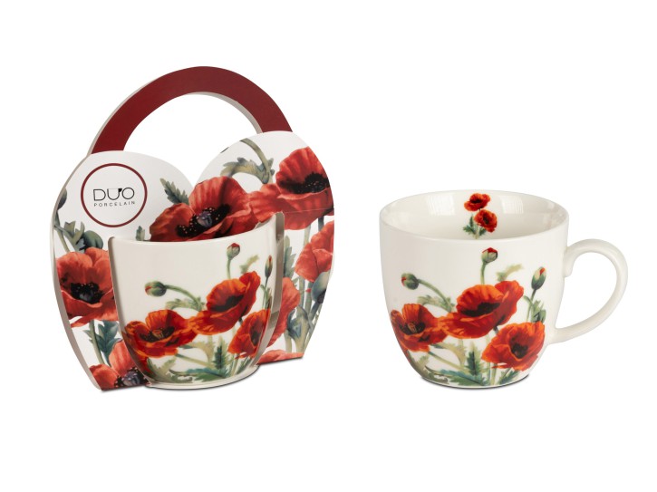 Porzellan-Becher Mohnblumen im Herz Geschenkkarton