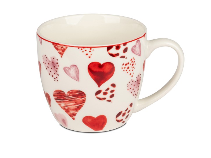 Porzellan-Becher rosa und rote Herzen 460ml, 10x9cm hoch