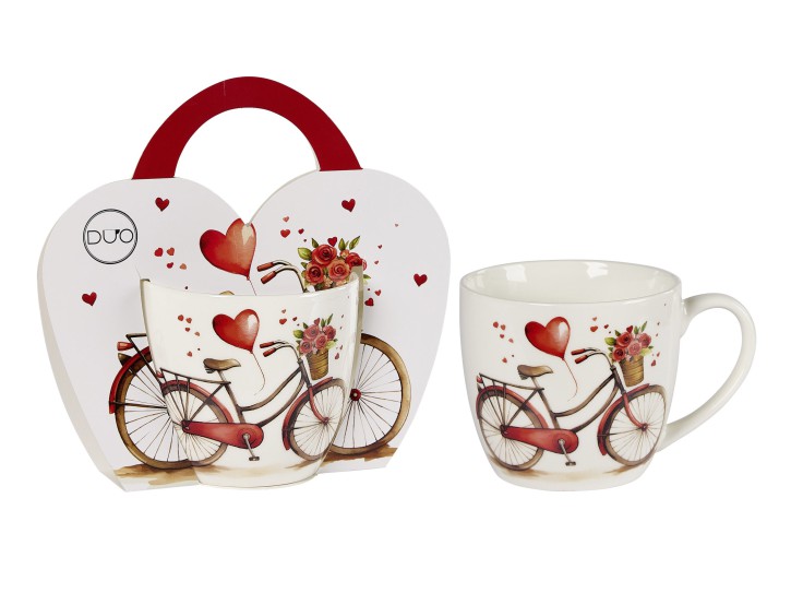 Porzellan-Becher Fahrrad m. Herz im Herz Geschenkkarton