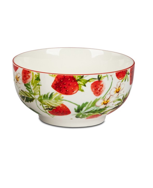 Müslischale Keramik Konfektschale Obstschale Schale mit Erdbeermotiv, 14 cm