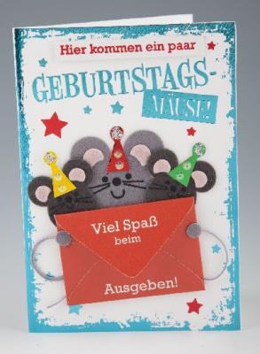Elegance Klappkarte Grusskarte Geburtstagskarte - Hier kommen ein paar Geburtstagsmäuse