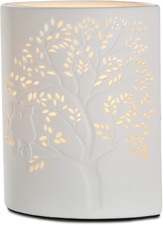 Porzellan Lampe Tischlampe Dekolampe Katze auf Baum