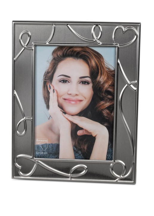 Formano Fotorahmen Bilderrahmen Alu ca.13 x 18 cm weiß - Herz Silber