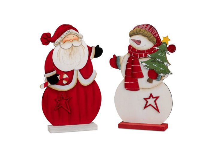 Weihnachten Deko-Figur Schneemann oder Weihnachtsmann 24cm aus Holz 1 Stück Lieferumfang- Auswahl nach Verfügbarkeit