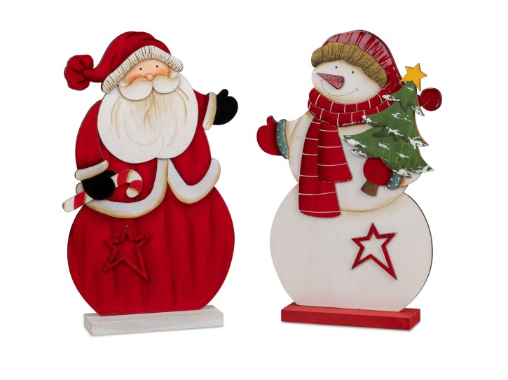 Weihnachten Deko-Figur Schneemann oder Weihnachtsmann 35cm aus Holz 1 Stück Lieferumfang- Auswahl nach Verfügbarkeit