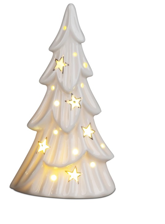 Formano Weihnachtsbaum Tannenbaum Deko-Baum aus Porzellan mit LED-Licht, 21 cm, 1 Stück, Weiß